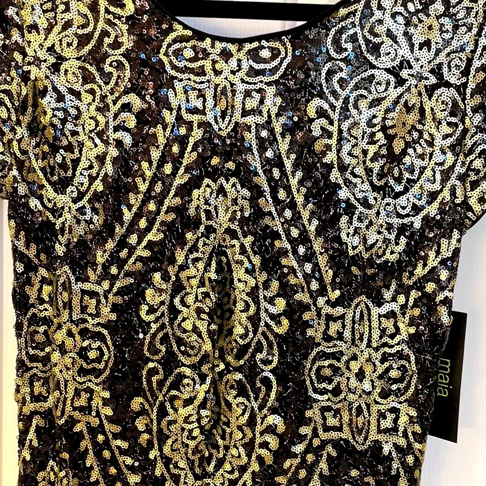 NWT Maia Holiday Dress w/ Black & Champagne Sequins